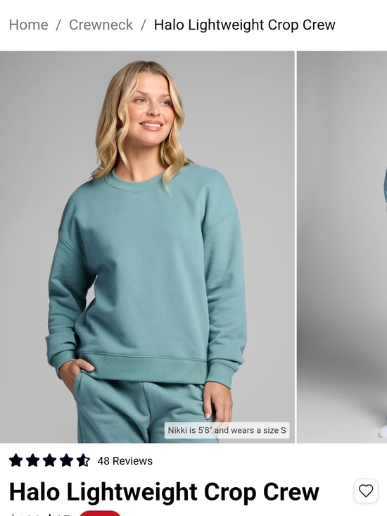 Comfrt Tops - Halo Lightweight Crop Crew Sweatshirt - Teal